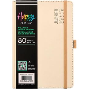 Happy Planner Wellness Journal, 80 Pages, Featuring Daily Prompts for Self-Care, Mindfulness, Personal Growth, and Positivity; Hard Cover Book Bound Journal Includes Elastic Strap and Pen Holder Ivory, 5.75" x 8.25"