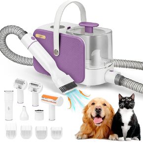 Dog Grooming Kit, ITBABY Pet Grooming Kit & Vacuum Suction 99% Pet Hair Groomer, Professional Grooming Clippers with 8 Proven Grooming Tools for Dogs Cats, Quiet Pet Vacuum Groomer (White)