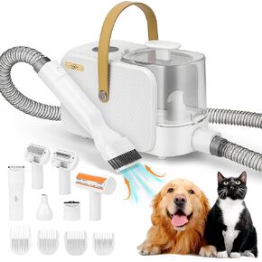 Dog Grooming Kit, ITBABY Pet Grooming Kit & Vacuum Suction 99% Pet Hair Groomer, Professional Grooming Clippers with 8 Proven Grooming Tools for Dogs Cats, Quiet Pet Vacuum Groomer (White)