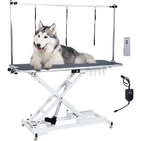 60" Electric Dog Grooming Table - Adjustable Height 9"-40", Wireless Remote& Hand Control, 330Lb Capacity, Anti-Slip Wheels, for Large Dogs/Cats/Pet, White