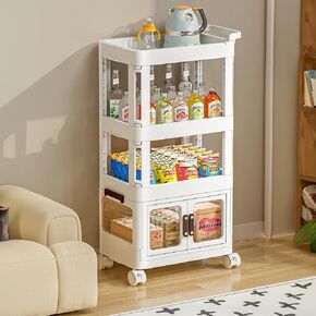3-Tier Rolling Utility Cart with Drawer,Plastic Storage Bins with Lids,Multifunctional Storage Organizer with Plastic Shelf & Wheels,Storage Cart for Kitchen,Bathroom,Living Room,Office (2Doors 1High)