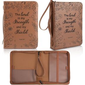 PU Leather Bible Covers Case for Women Large Size 10 x 7.5 x 2.5 Inch Floral Bible Case Bible Carrying Case for Women Storage Carrying Bible Bag, Brown