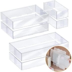 Amazer 6 Pcs Drawer Organizers Set, Sturdy Plastic Desk Drawers Organizer and Storage, 3 Sizes Makeup Drawer Organizer for Bathroom, Versatile Drawer Dividers Trays for Office Kitchen, Tools