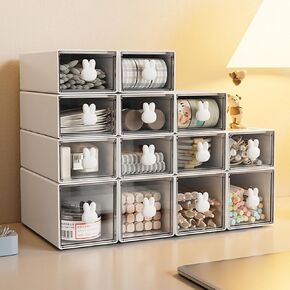 ONEFOLL Desk Organizer, Stackable Storage Drawers Plastic Office Makeup Storage, 3 Single Drawers Stacked Together, Desk Storage Organization Boxes for Office, School, Home (8CM Height Pink)