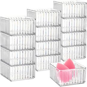 12 Pcs Stackable Clear Drawer Organizer Set 3 x 3 x 2 Small Organizer Bins Square Acrylic Organizer Trays Mini Makeup Vanity Storage Containers Desk Drawer Dividers for Cosmetic Office