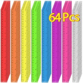 64 Pack Plastic Ruler 12 Inch in Bulk, Plastic Rulers in Assorted Colors, Clear Rulers with Inches and Centimeters, Transparent Rulers Bulk for Kids Back to School, Classroom, Office, Home Supplies