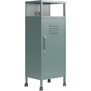 Novogratz Cache Metal Locker-Style Mobile Storage Cart, Hunter Green