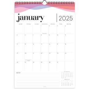 Wall Calendar 2025-2026, 18 Months, Runs From January 2025 to June 2026, 17" x 12" Large Wall Calendar with Hanger, Thick Paper and Spiral Binding. Color Waves Aesthetic Design.