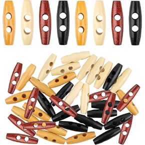AUEAR, 40 Pack 50mm Wood Horn Toggle Buttons 2 Holes Wood Button for DIY Coat Clothes Decoration