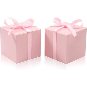 COTOPHER 60pcs Wedding Favor Boxes, Paper Gift Boxes 3x3x3 Inches Small Gift Boxes with Ribbons Small Boxes for Gifts, Crafting, Cupcake, Candy, Bridesmaid Proposal Boxes，Easy Assemble Boxes (Black)