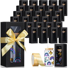 60 Pcs Gift Boxes with Ribbon for Sublimation Glass Exhibition Transparent Tumbler Gift Boxes for 12oz 16oz 20oz Glass Jar Shipping Packaging(White)
