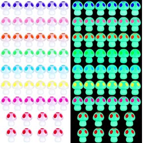 Queekay 50 Pcs Mini Resin Mushroom Luminous Tiny Mushroom Glow in The Dark Ornament for Dollhouse Garden Decoration DIY Craft Micro Landscape Aquarium Party Decor