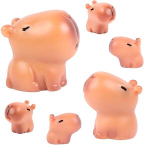 Capybara Family Figurines 6 Pieces Mini Capybara for Crafts Dollhouse Miniature Resin Animals for Fairy Garden Outdoor Decor Cake Toppers Decor
