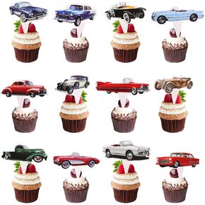 Classic Cars 36 pcs Cupcake Toppers, Racing Car Theme Party Supplies Favors,Cake Picks For Birthday Anniversary Wedding Engagement Party Decorations