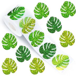 500Pcs Summer Monstera Leaves Stickers 3 Green Colors Holographic Tropical Leaves Paper Decals for Greeting Invitation Cards Envelope Goodie Bags
