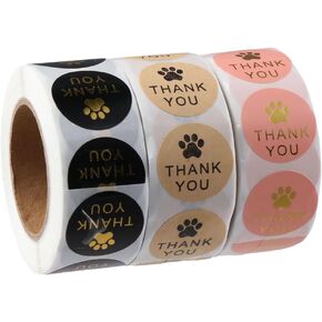 dohobby 1500Pcs Paw Print Thank You Labels Stickers, 1 Inch Self Adhesive Round Shape Kraft Stickers Roll for Envelope Seals, Party Decor, Small Business