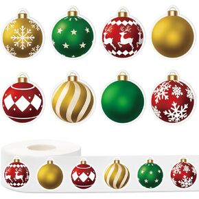 1000Pcs Christmas Stickers Roll Xmas Ornament Ball Self-Adhesive Sticker Decals for Journal Scrapbook Decor Winter Holiday Party, 8 Designs