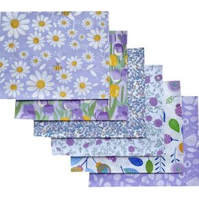 Light Purple Floral Fat Quarters Fabric Bundles,Pattern with Bees and Chamomile Daisy Flowers in Lavender Background, Quilting Fabric for DIY Handmade Crafting 18 X 22 inch (6pcs)