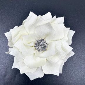 10PC Beige 3Inch Chiffon Rhinestone Flat-Back Ruffled Fabric Flower for DIY Handmade Making Headbands Hairpin Flower Crafts Party Wedding Decoration in Kuwait