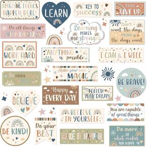 Bulletin Board Decorations Positive Affirmation Poster Cutouts Boho Rainbow Bulletin Board Decor Inspirational Motivational Banner Classroom Decoration for School Elementary Office Teacher Supplies
