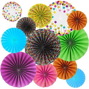12 Pieces Confetti Hanging Paper Fans for Classroom Decorations Colorful Confetti Dots Round Paper Garlands Tissue Confetti Bulletin Board for Teacher School Library Office Decoration