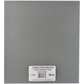 Grafix Computer Ink Jet Film – Printable Film for Creating Custom Overlays, Journals, Window Effects, Stickers, Photos, Jewelry and More, Ink Jet Printers Only, 11 x 17", Clear, Pack of 50