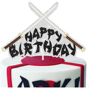 White Glitter Katana Sword Birthday Cake Toppers - Ninja Samurai Fighting themed birthday party for boys and girls, or warrior themed party decorations. -Sugar Gera