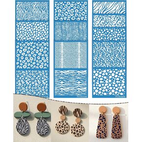 Puocaon Animal Polymer Clay Stencils - 10 Pcs Polymer Clay Silk Screen Stencils, Leopard Print Silk Screen Stencils for Polymer Clay, Zebra Snake Animal Silk Screen Stencils for Polymer Clay Earrings