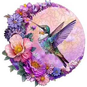 Jigfoxy Wooden Puzzles for Adults, Hummingbird Wood Puzzles Adult, Unique Animal Shape Wooden Jigsaw Puzzles, for Puzzles Lovers Family Friend (M-11.4 * 10.9in-200 pcs)