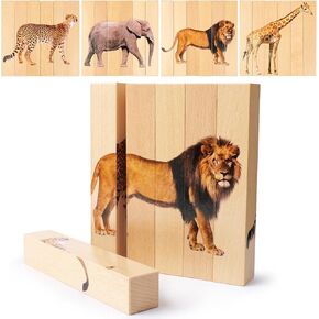 Wooden Puzzles for Toddlers 1-3: Animal Toddler Puzzles for 2-4 Years Old, Montessori Toys Learning Educational Chunky Puzzle, 4-in-1 Safari Animal Wooden Toys for Kids Baby Boys Girls Gifts