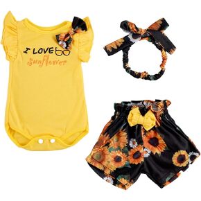 BABESIDE 3 Pcs Reborn Baby Doll Clothes Set for 17-22 Inch Dolls, Sunflowers Pattern Baby Doll Clothes Doll Accessories Set with Doll Headband for Realistic Baby Doll Girls, Yellow & Black