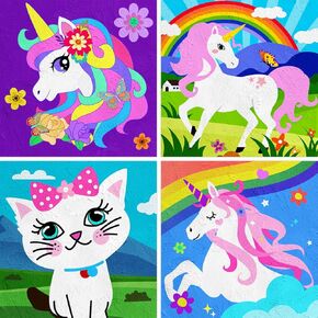 QEUOYSS 4 Paint by Numbers for Kids Ages 8-12 DIY Paint Set for Girls Boys Adults Beginner Crafts for Girls Ages 4-8 Acrylic Oil Painting by Number Kits Perfect for Gift Decor 8"x8" (4 Pack Dream)