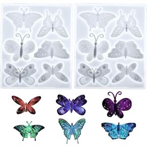 2 Pack Butterfly Silicone Mold Butterfly Resin Mold Butterfly Ornament Mold 3D Butterfly Themed Baking Mould 6 Styles Butterfly Jewelry Pendant Mold for Keychain Earring Necklace Brooch Crafts DIY