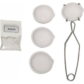 Djcoolbe 4PCS 2.76"Ceramic Quartz Crucible Bowl Dish Cup for Melting Gold Silver Copper Whips Tongs Handle 2A Jewelry Refining Casting Pot and 20g Borax