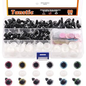 Tanstic 48Pcs 20mm Glitter Plastic Safety Eyes Half Round Eyes Stuffed Animal Eyes for DIY of Puppet, Bear, Toy Doll Making Supplies