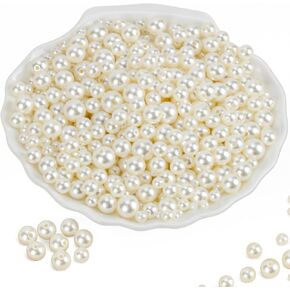 Pearl Beads with Hole - 1000 PCS Faux Pearl Beads Bulk Assorted Size White Pearl Beads for Bracelet Necklace DIY Big White Pearls for DIY Crafts Vase Filler Decoration Plastic Pearl Beads