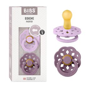 BIBS Pacifiers - Boheme Collection | BPA-Free Baby Pacifier | Made in Denmark | Set of 2 Blossom/Dusky Lilac Color Premium Soothers | Size 6-18 Months