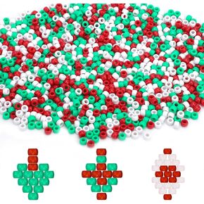 1000pcs Christmas Pony Beads, Cute Small Christmas Craft Beads Christmas Spacer Beads DIY Hair Beads Threading Beads for Xmas for Necklace Supplies(Red, Green, White)
