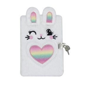 Plush Bunny Secret Diary with Lock and Key, Cute Glitter Locking Journal Writing Drawing Notepad for Girls Kids (160 Pages)