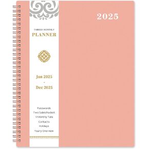 مخطط شهري 2025 - مخطط شهري 2025، يناير 2025 - ديسمبر 2025، 9 × 11 بوصة، مخطط 12 شهرًا، علامات تبويب وجيب، ربط بسلك مزدوج - وردي وردي in Kuwait