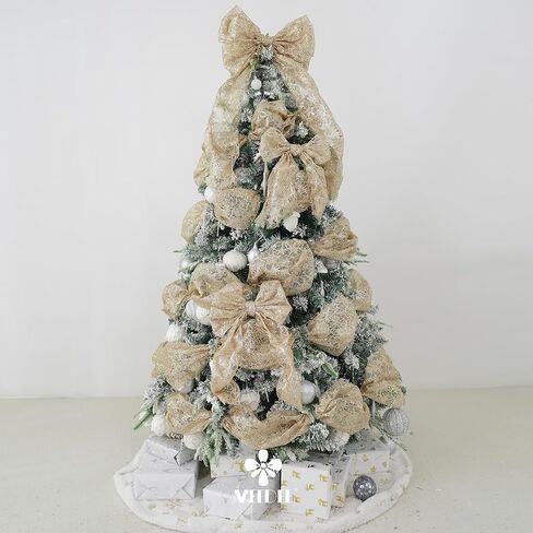 MEEDEE 6 Inch Wide Wired Ribbon Champagne Gold Glitter Mesh Web Wired Edge Ribbon by 10 Yards Roll Champagne Mesh Wired Ribbon for Christmas Tree, Garland, Wreaths, Bows, Centerpiece, Gift Wrapping in Saudi Arabia