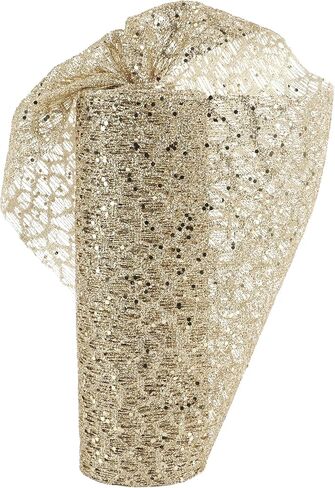 MEEDEE 6 Inch Wide Wired Ribbon Champagne Gold Glitter Mesh Web Wired Edge Ribbon by 10 Yards Roll Champagne Mesh Wired Ribbon for Christmas Tree, Garland, Wreaths, Bows, Centerpiece, Gift Wrapping in Saudi Arabia