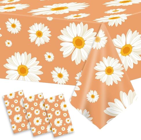 gisgfim 3Pcs Groovy Daisy Tablecloth Plastic Table Cloth Groovy Birthday Party Decorations Boho Floral Tablecloth Rectangle Disposable Table Covers for Girl 70s Retro Flower Hippie Decor 108 X 54 Inch in Saudi Arabia