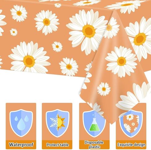 gisgfim 3Pcs Groovy Daisy Tablecloth Plastic Table Cloth Groovy Birthday Party Decorations Boho Floral Tablecloth Rectangle Disposable Table Covers for Girl 70s Retro Flower Hippie Decor 108 X 54 Inch in Saudi Arabia