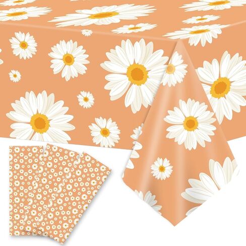 gisgfim 3Pcs Groovy Daisy Tablecloth Plastic Table Cloth Groovy Birthday Party Decorations Boho Floral Tablecloth Rectangle Disposable Table Covers for Girl 70s Retro Flower Hippie Decor 108 X 54 Inch in Saudi Arabia