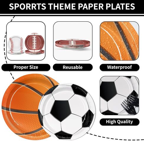 Sports Birthday Party Decorations 150pcs Sports Party Plates Napkins Baseball Football Soccer Basketball Rugby Disposable Paper Plates Napkins Cup for Boy Birthday Party Supplies Sever 30 Guests in Saudi Arabia