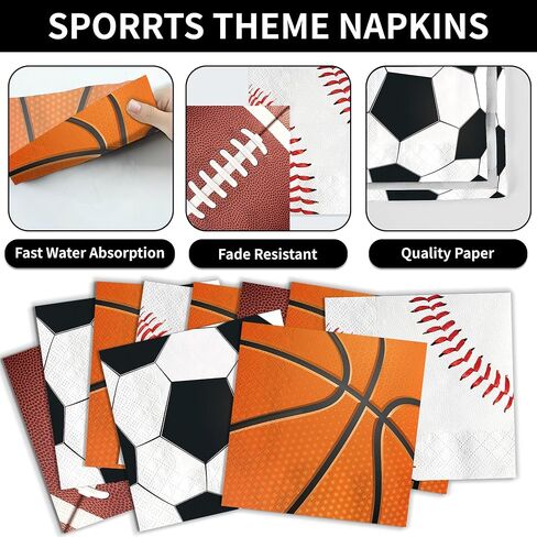 Sports Birthday Party Decorations 150pcs Sports Party Plates Napkins Baseball Football Soccer Basketball Rugby Disposable Paper Plates Napkins Cup for Boy Birthday Party Supplies Sever 30 Guests in Saudi Arabia