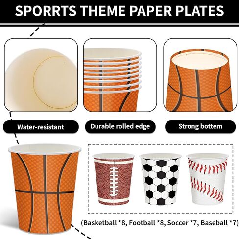 Sports Birthday Party Decorations 150pcs Sports Party Plates Napkins Baseball Football Soccer Basketball Rugby Disposable Paper Plates Napkins Cup for Boy Birthday Party Supplies Sever 30 Guests in Saudi Arabia