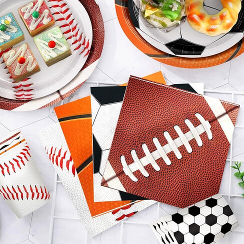 Sports Birthday Party Decorations 150pcs Sports Party Plates Napkins Baseball Football Soccer Basketball Rugby Disposable Paper Plates Napkins Cup for Boy Birthday Party Supplies Sever 30 Guests in Saudi Arabia