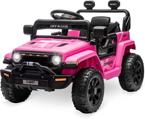 12V Ride On Truck Car, Toddler Ride On Toy w/Parent Remote Control, Steering Wheel Music, 4-Wheel Spring Suspension, Led Lights, 2 Speeds, Kids Electric Vehicles for Age 2-5 in Kuwait